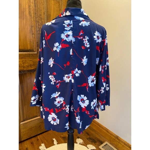 Roz & Ali Jacket Navy Red Open Front  Size 1X Dressy Casual Stylish Buttons Cuff - Picture 5 of 9